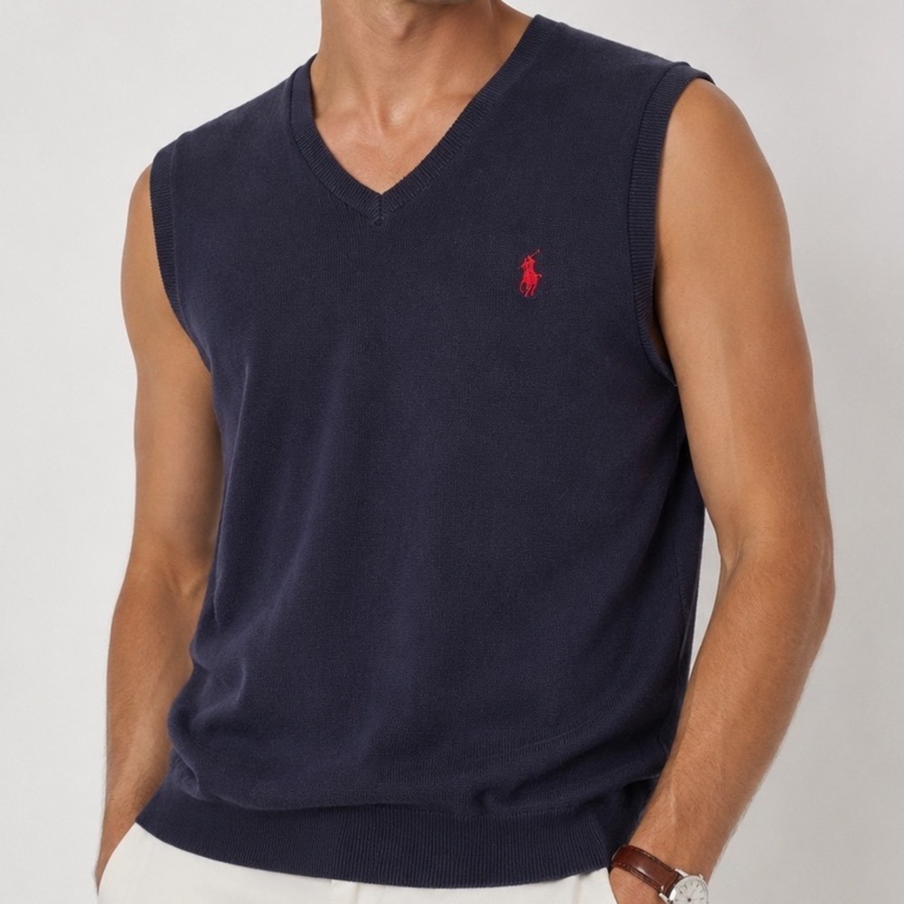 Polo Ralph Lauren‎ Pima Cotton Sweater Vest Large Navy V Neck Preppy Vintage